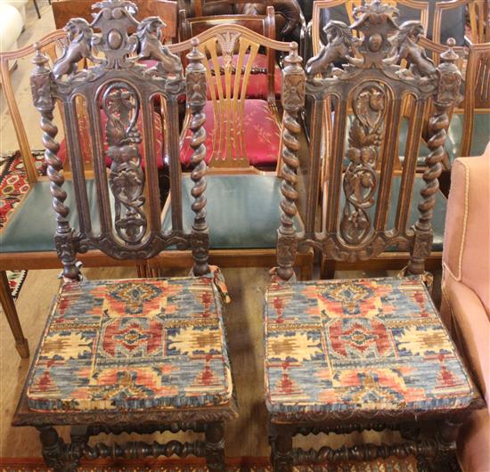 Pair Carolean high back chairs, one A/F(-)